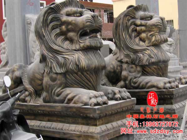 石雕港幣獅|銀行門獅